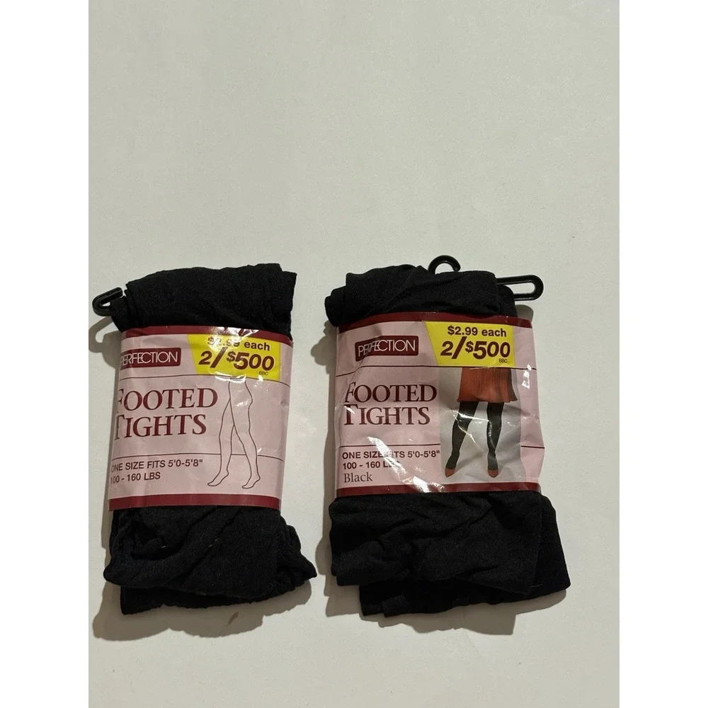Perfection Footed Tights Lot Of 2 Black Fits 5' -5' 8